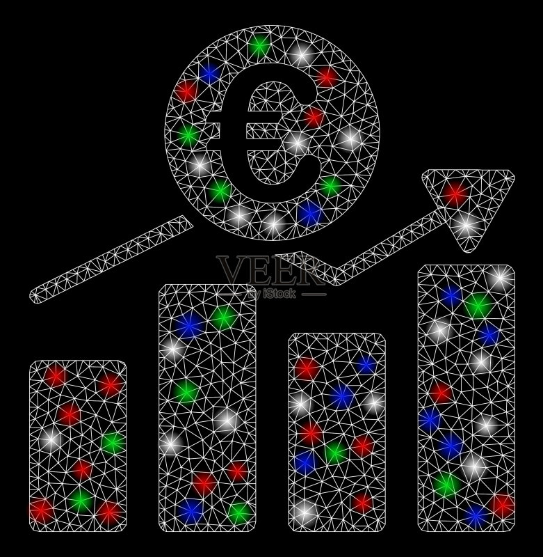 带有光线的欧元商业图表网格线框图标素材