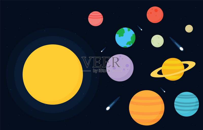 扁平风格的太阳系行星图标素材
