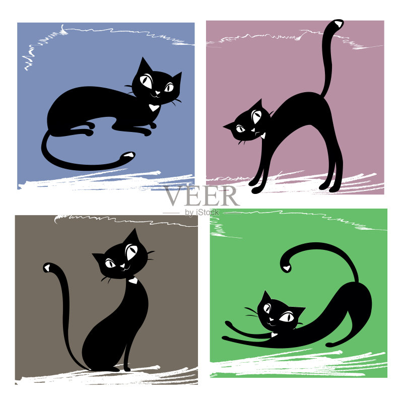 黑色猫咪套装图标素材