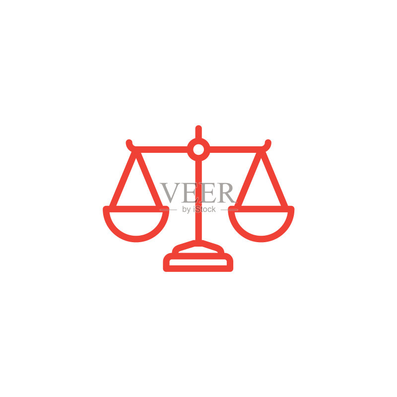 白色背景上的红色正义天平线性图标图标素材