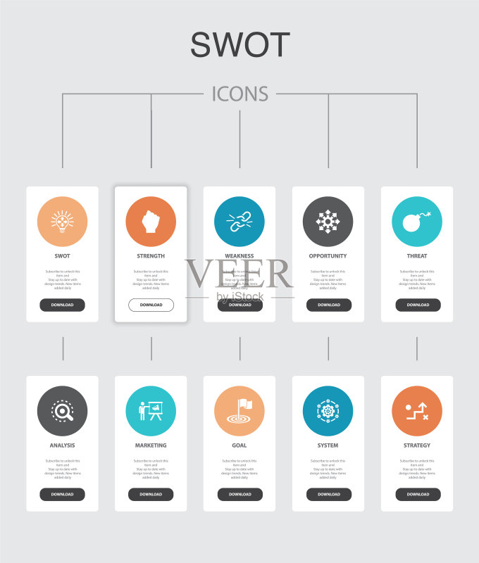 SWOT信息图,10步UI设计优势图标素材