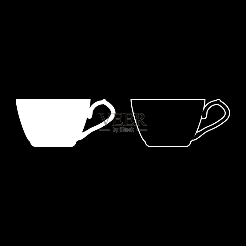 白色扁平风格茶杯轮廓图标图标素材