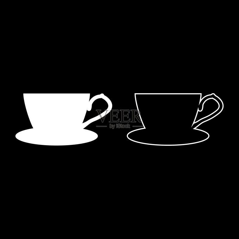 白色茶杯和茶托图标轮廓合集图标素材