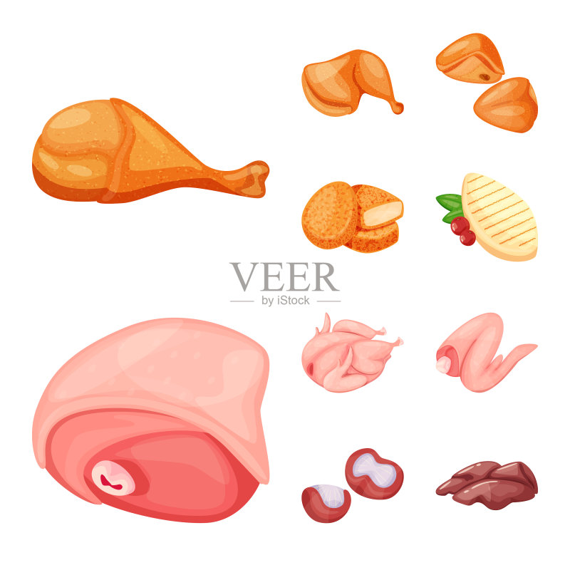 孤立的肉类和生肉标志套装图标素材