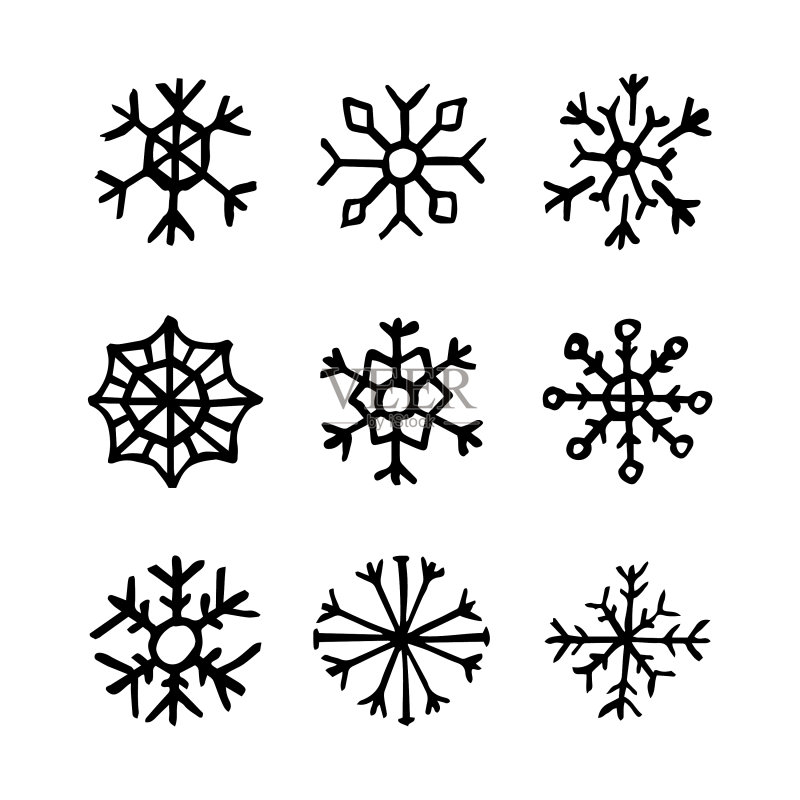 白色背景上手绘雪花图标素材