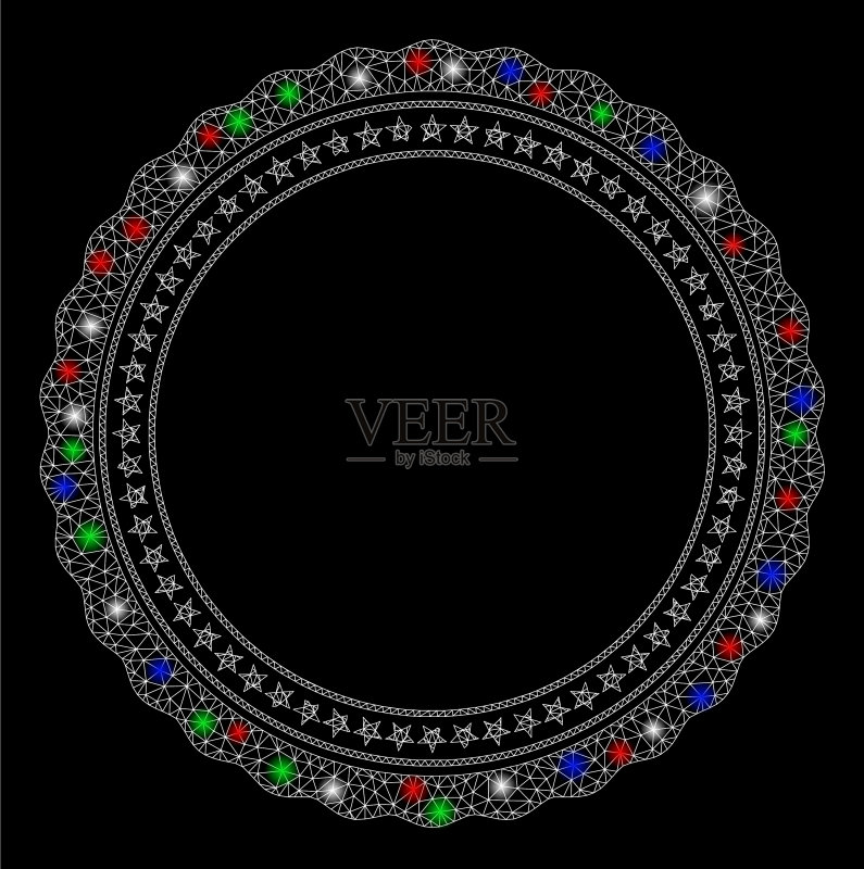 明亮网格花结圆形星框图标素材