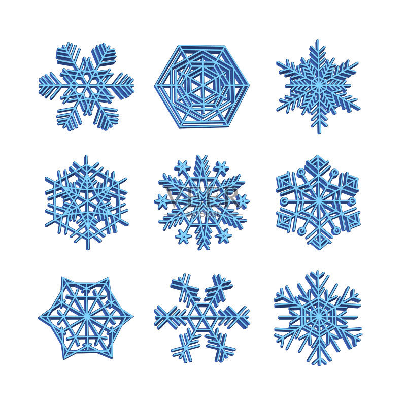 3D雪花图标蓝色雪圣诞节冬天图标素材