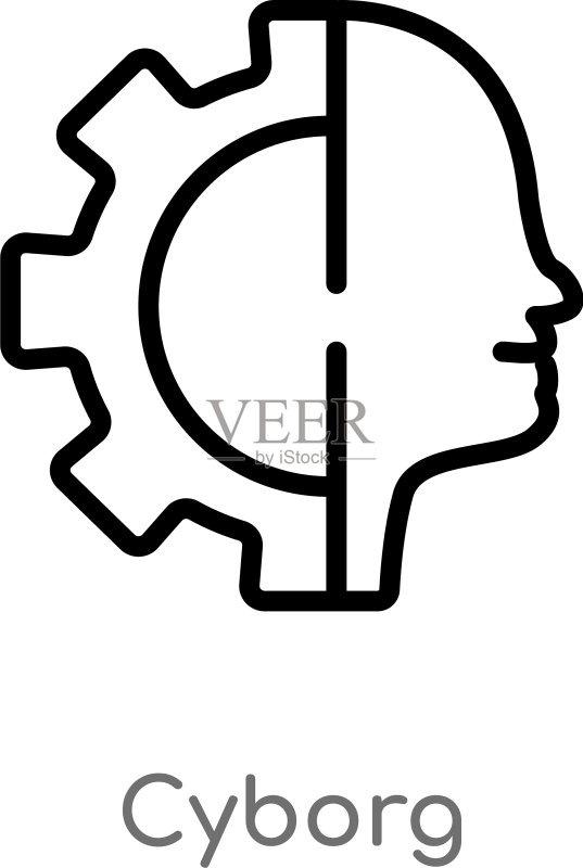 半机械人轮廓图标,黑色简约线条图标素材