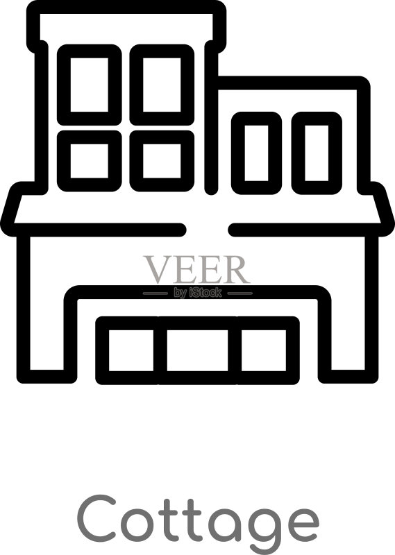 黑色简约线条小屋轮廓图标图标素材