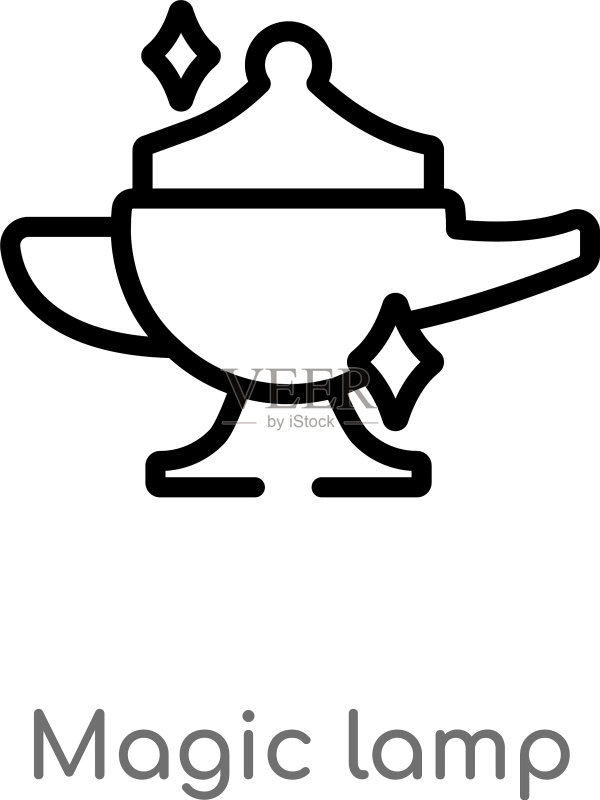 黑色简约魔灯轮廓图标图标素材