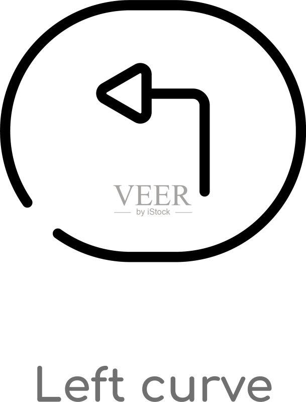 黑色简约左弯箭头轮廓图标图标素材