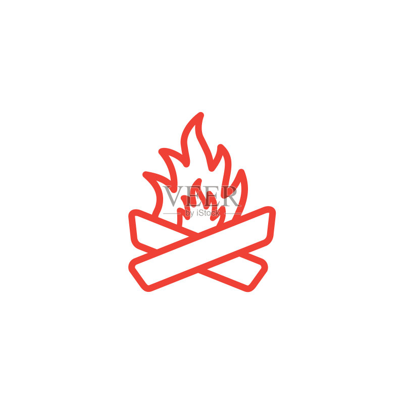 白色背景上的红色篝火线性图标图标素材