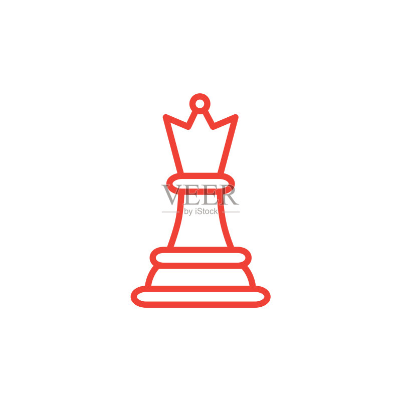 红色象棋皇后线条图标,白色背景图标素材