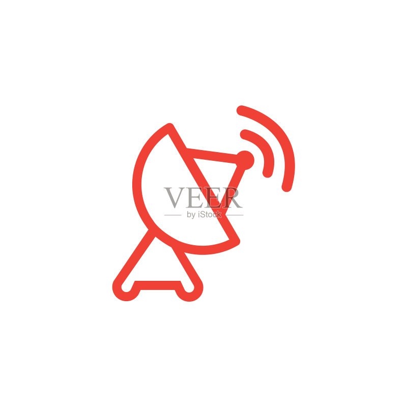 白色背景上的卫星天线红色线条图标图标素材