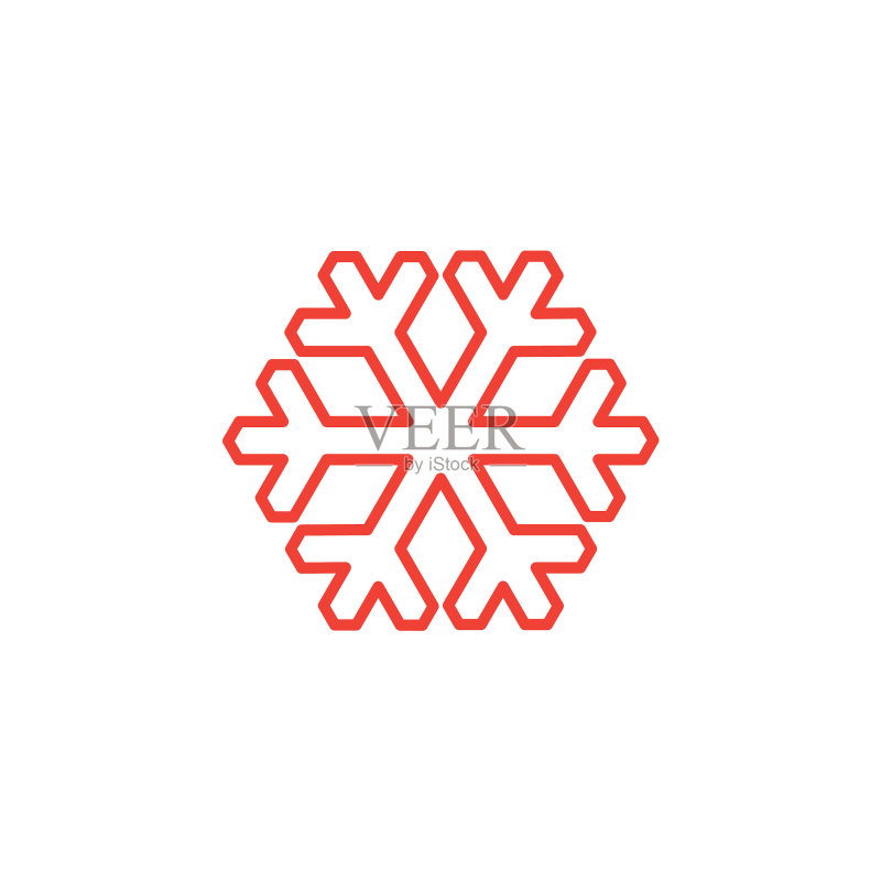 白色背景上的红色雪花线条图标图标素材