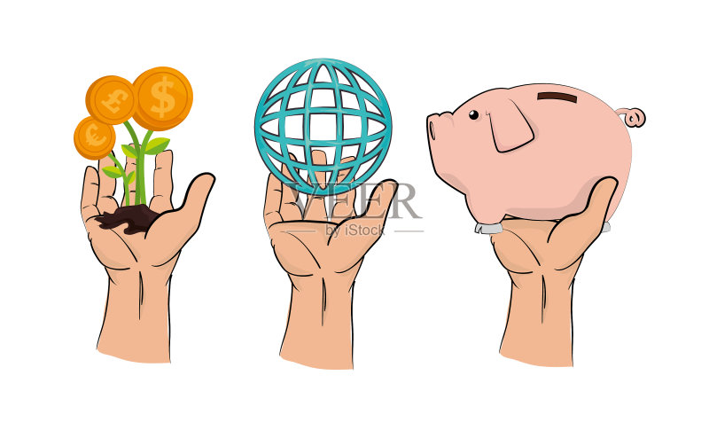 带有金融元素的手势图标合集图标素材