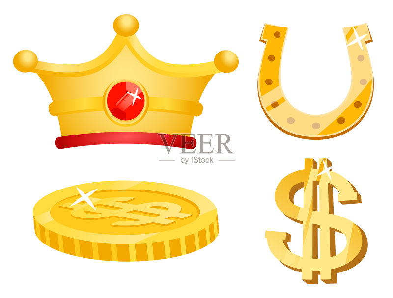 金币马蹄铁和皇冠图标素材