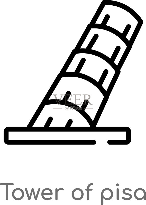 比萨斜塔黑色线条图标图标素材