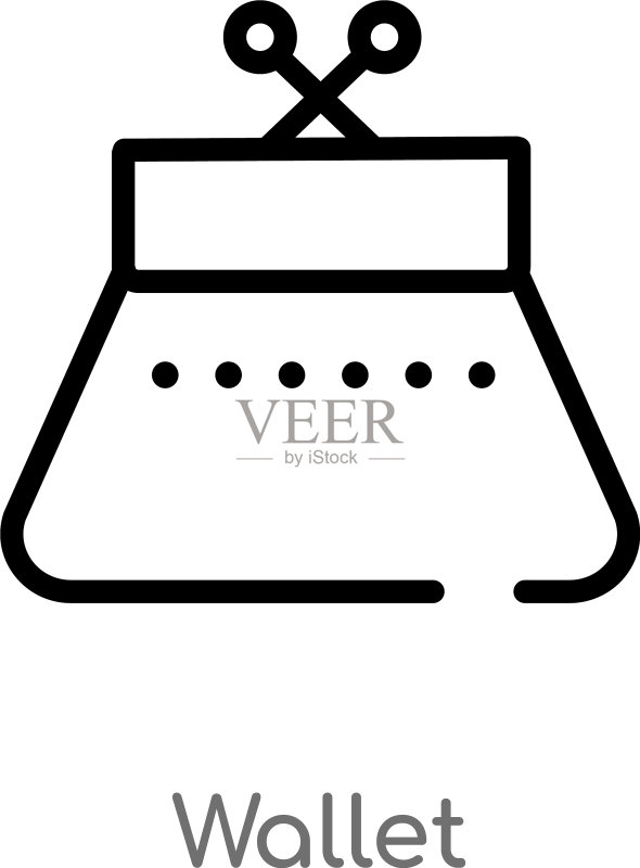 黑色简约线条钱包轮廓图标图标素材