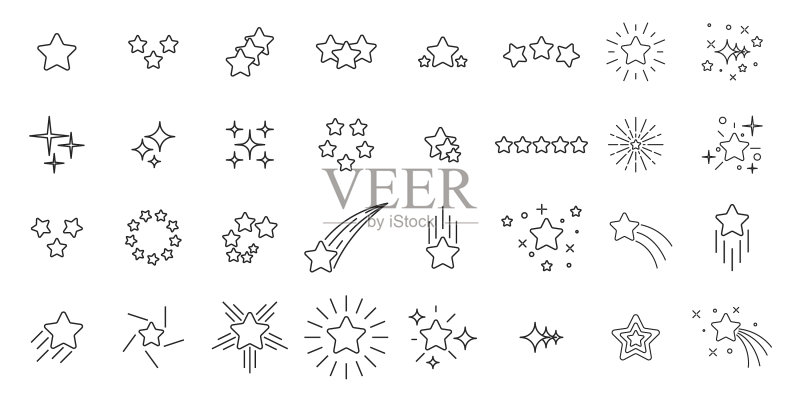 星星图标轮廓线性星星合集图标素材