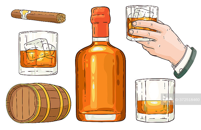 威士忌酒类符号草图图标集图标素材