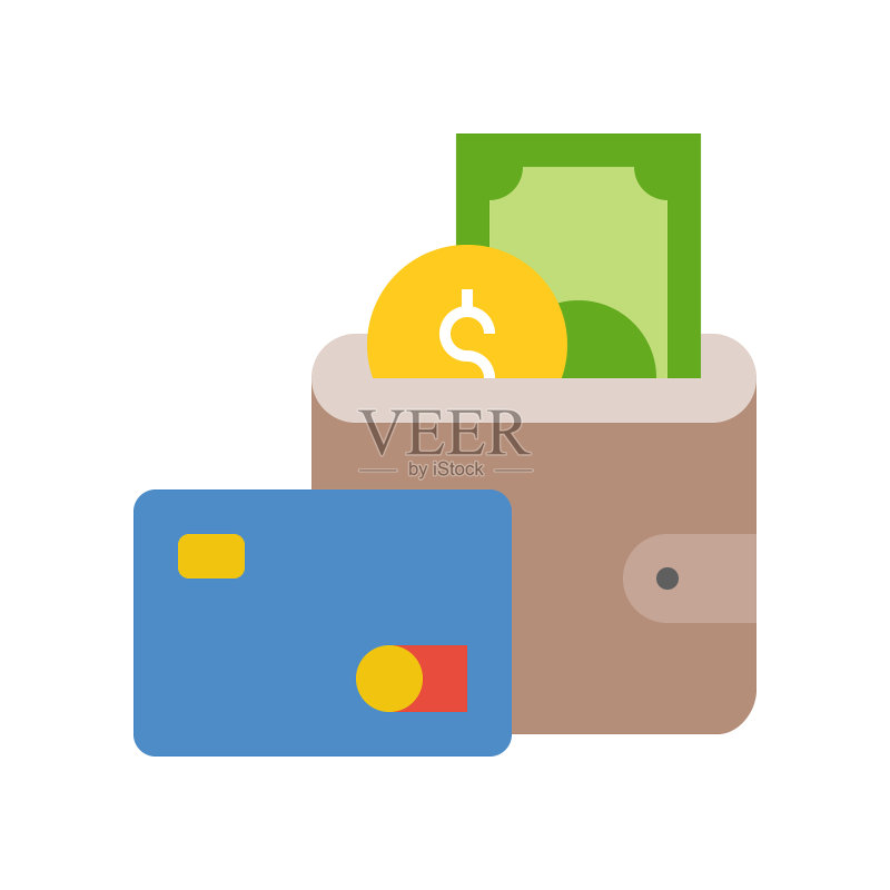 信用卡钱包和现金银行金融图标素材