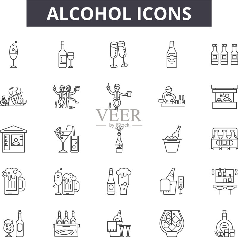 酒精线性图标标志集轮廓图标素材