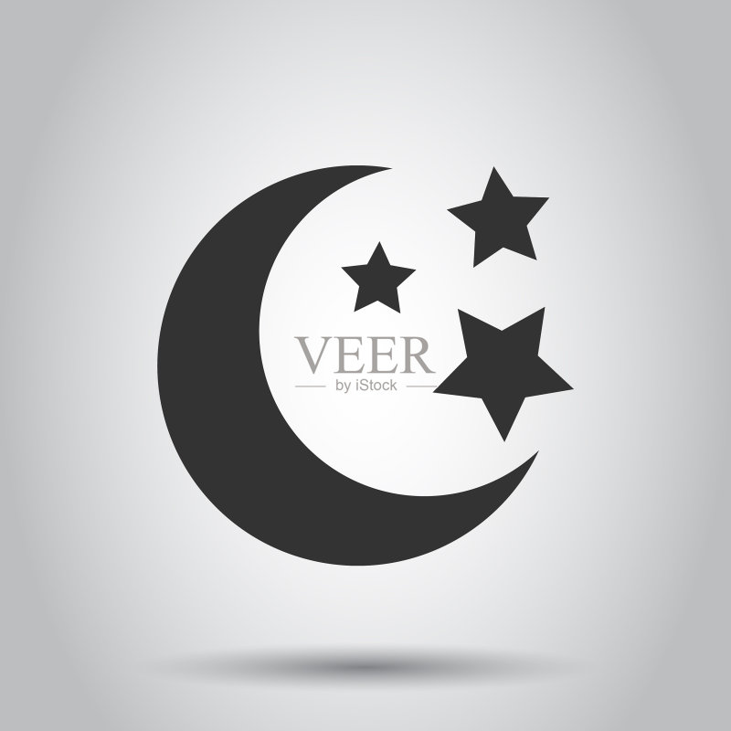 扁平风格的夜间月亮和星星图标图标素材