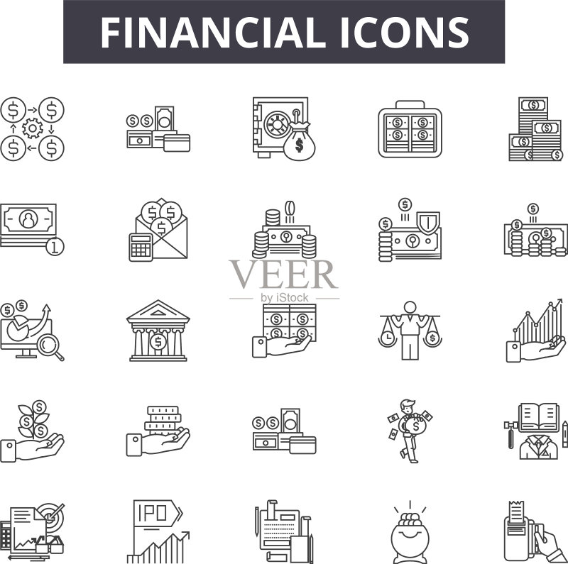 金融线性图标符号集轮廓图标素材