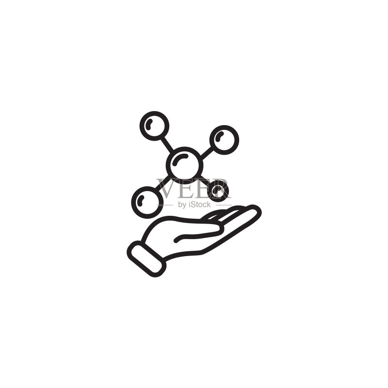 网页线性图标:手中的分子(黑白背景)图标素材