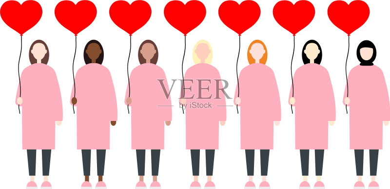 穿着粉色衣服的各民族女人图标素材
