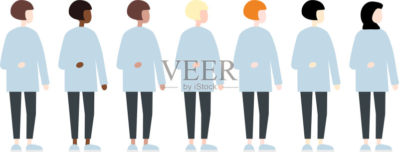 不同种族女性侧面可爱图标素材