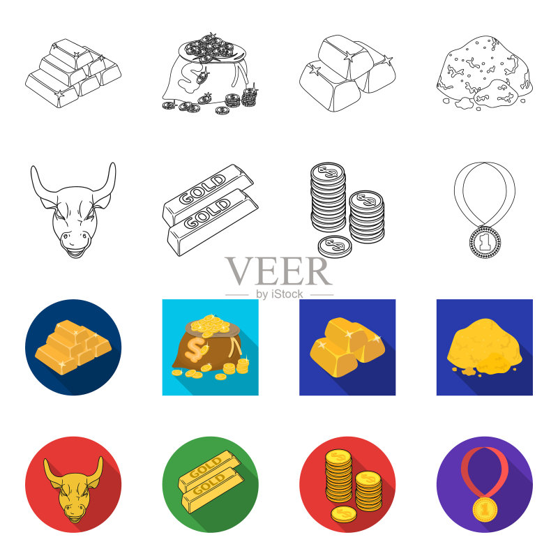 独立物体和金色图标集合图标素材