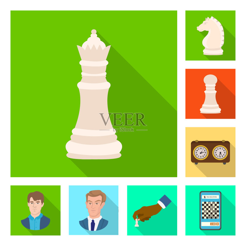 国际象棋将死和细线条符号图标素材