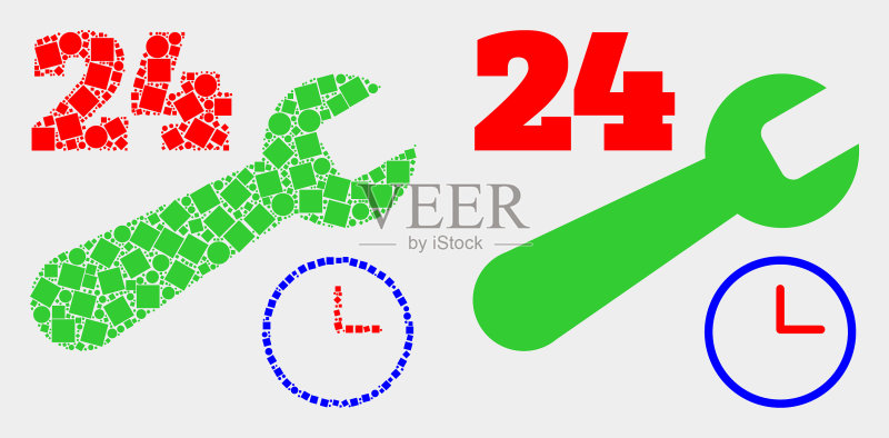 点状扁平24/7维修服务图标图标素材