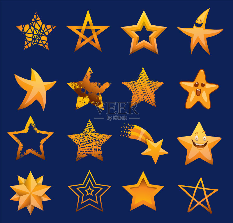 不同风格的闪亮星星图标套装图标素材