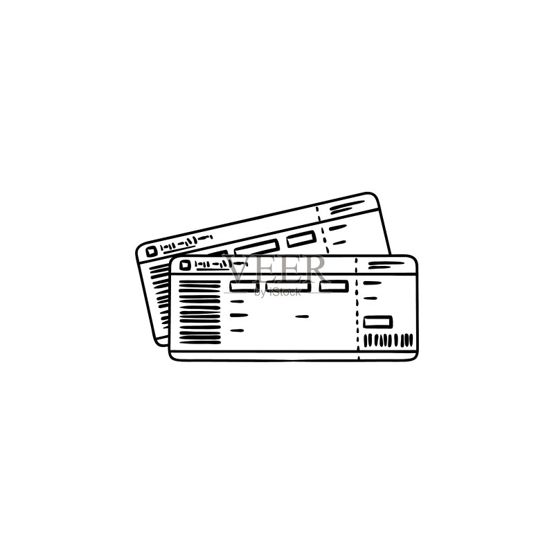 手绘火车票轮廓涂鸦图标图标素材
