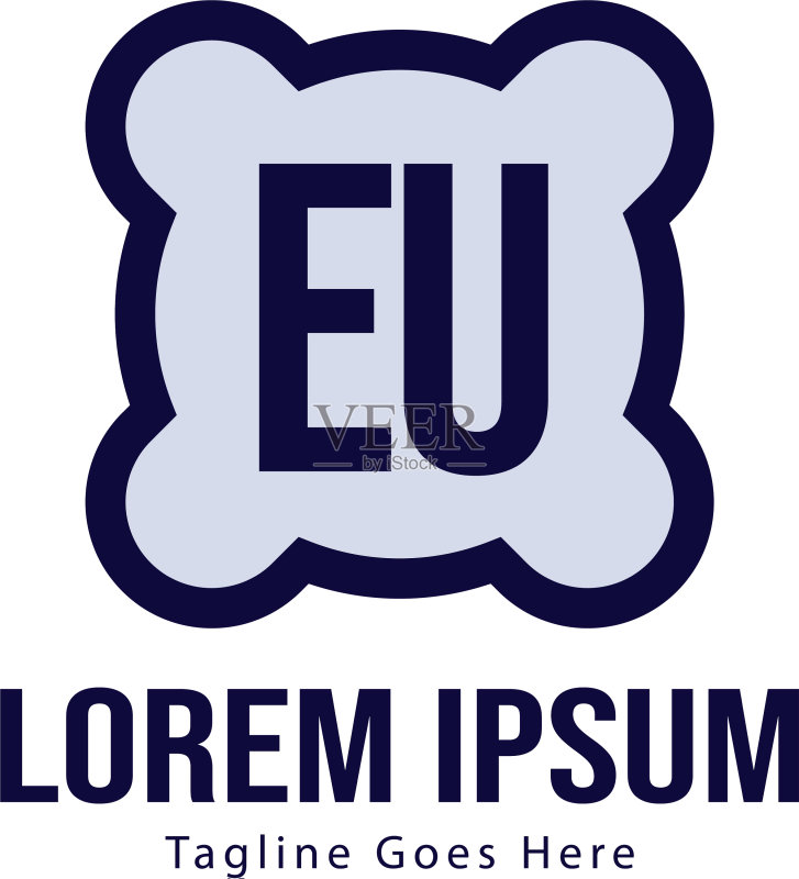 现代边框EU字母logo模板图标素材