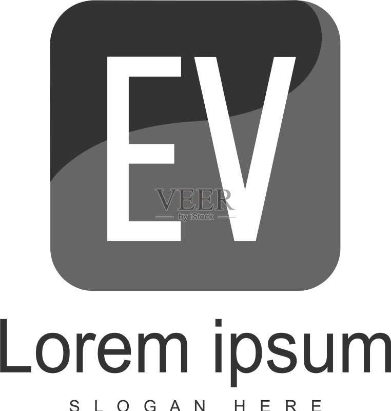 具有现代框架的EV字母Logo模板图标素材