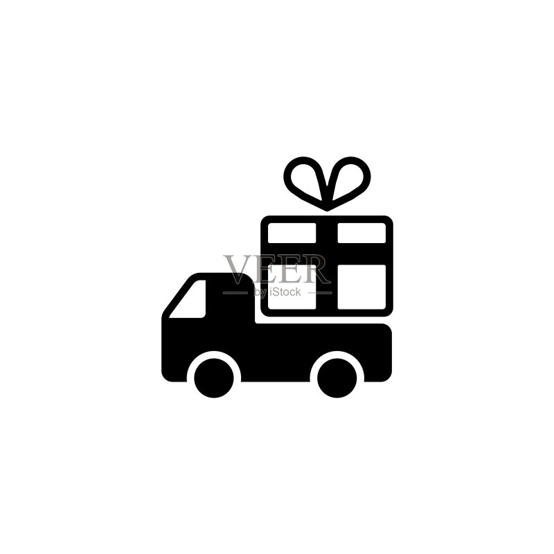 带有礼品递送图标的Web线条卡车图标图标素材