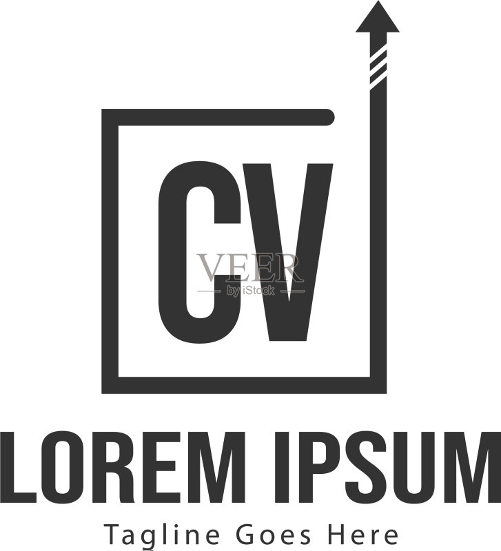 现代边框CV字母Logo模板图标素材