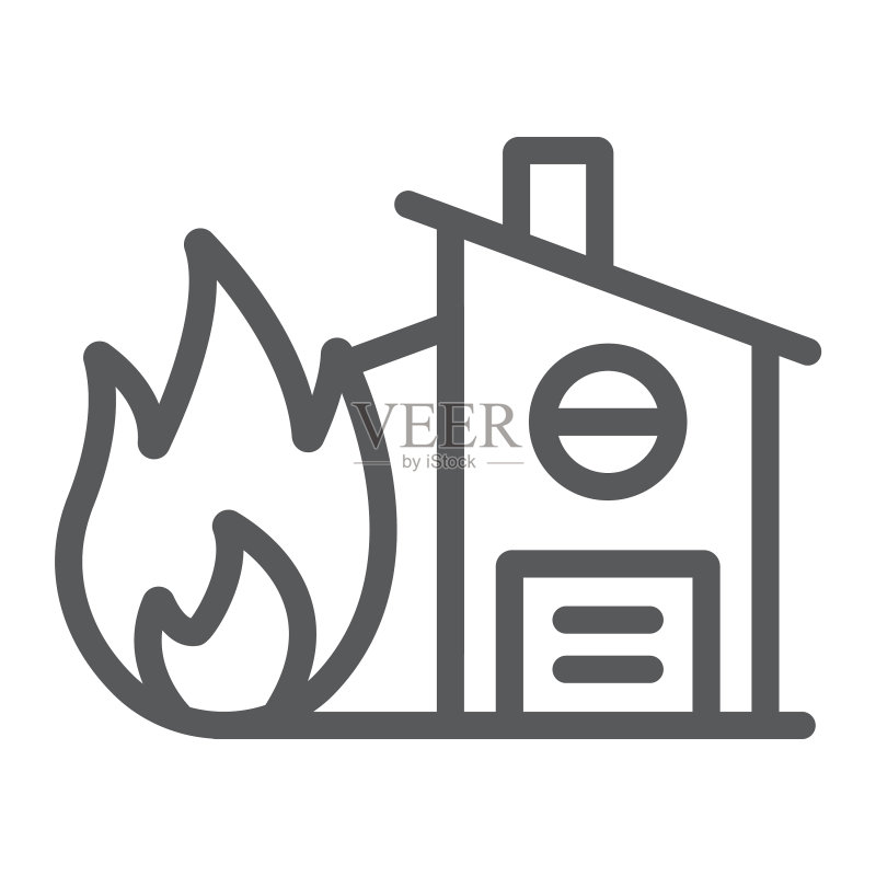 房屋火灾保险保护线性图标图标素材
