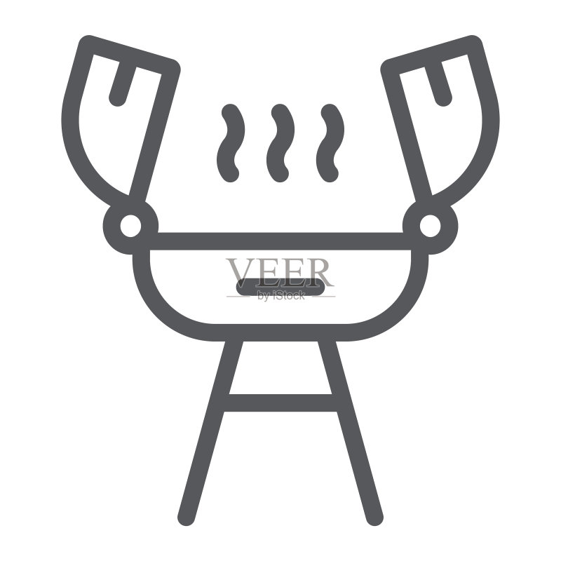 烧烤线条图标火焰和烹饪烧烤标志图标素材