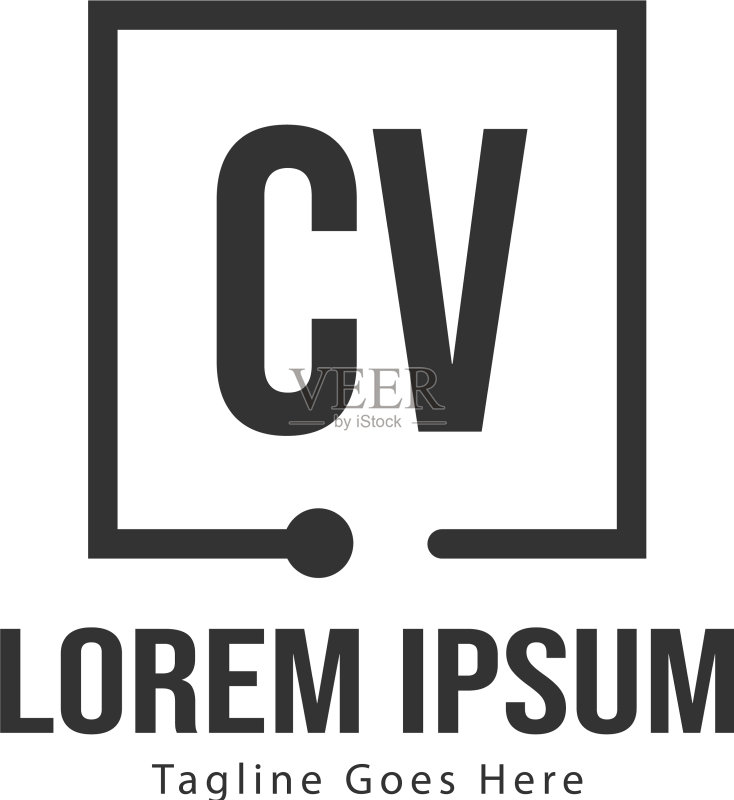 现代边框CV字母Logo模板图标素材