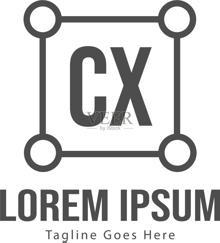 带有现代框架的CX首字母标志模板图标素材