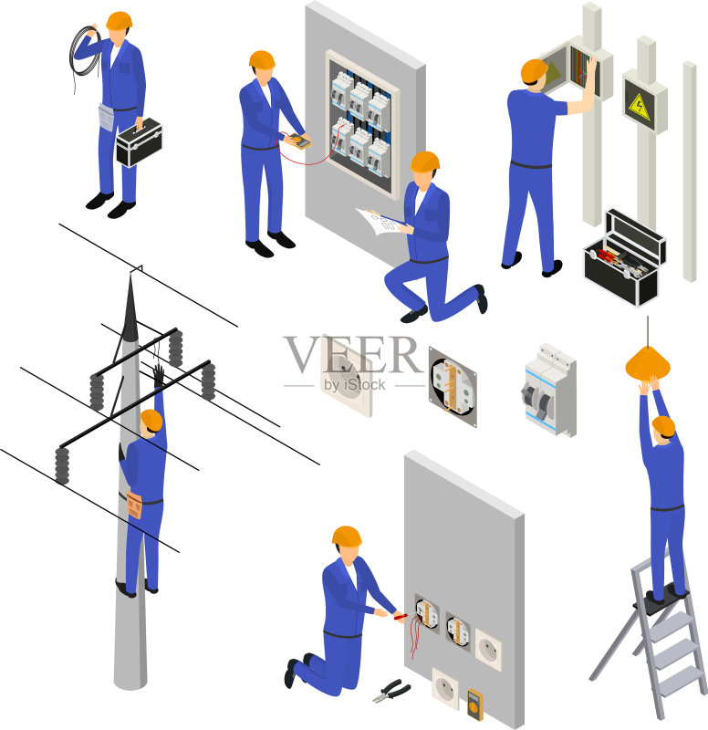 制服电工角色3D图标合集图标素材