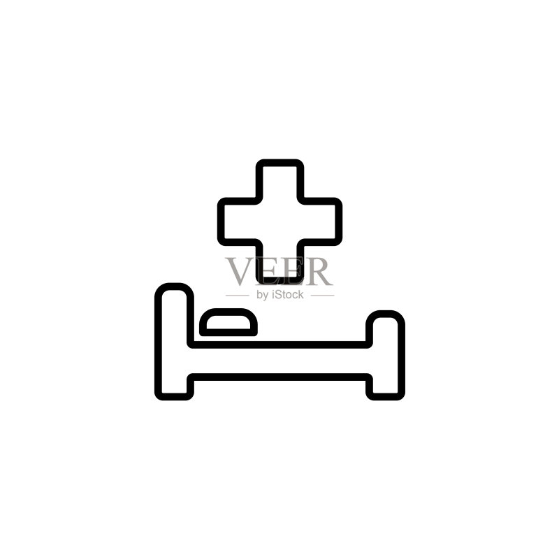 网页线条图标医院病床和十字图标素材