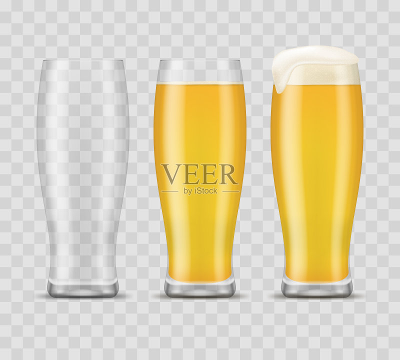逼真的3D精细啤酒杯套装图标素材