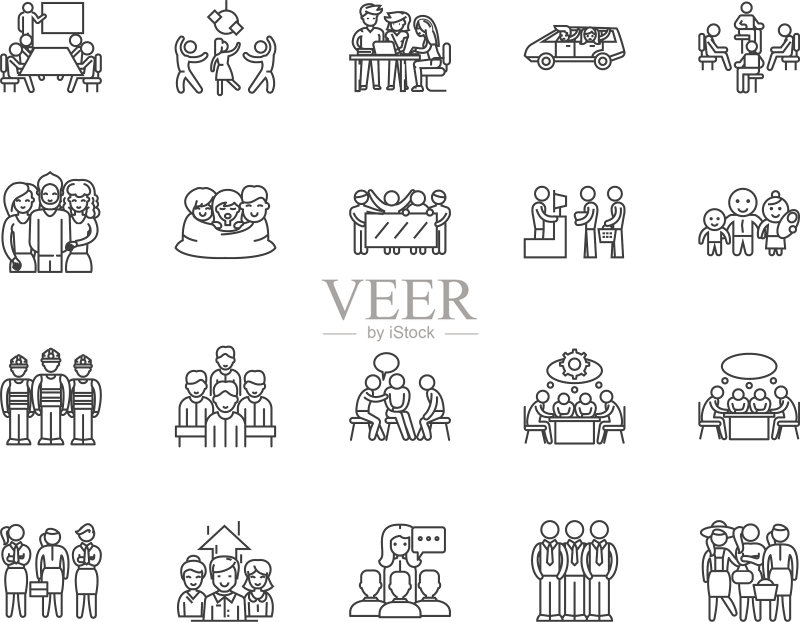 人群线条图标符号集轮廓图标素材