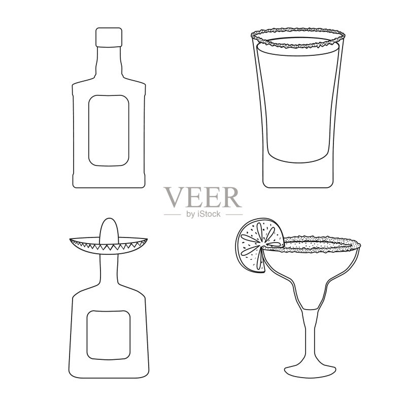 墨西哥龙舌兰酒标志组合图标素材